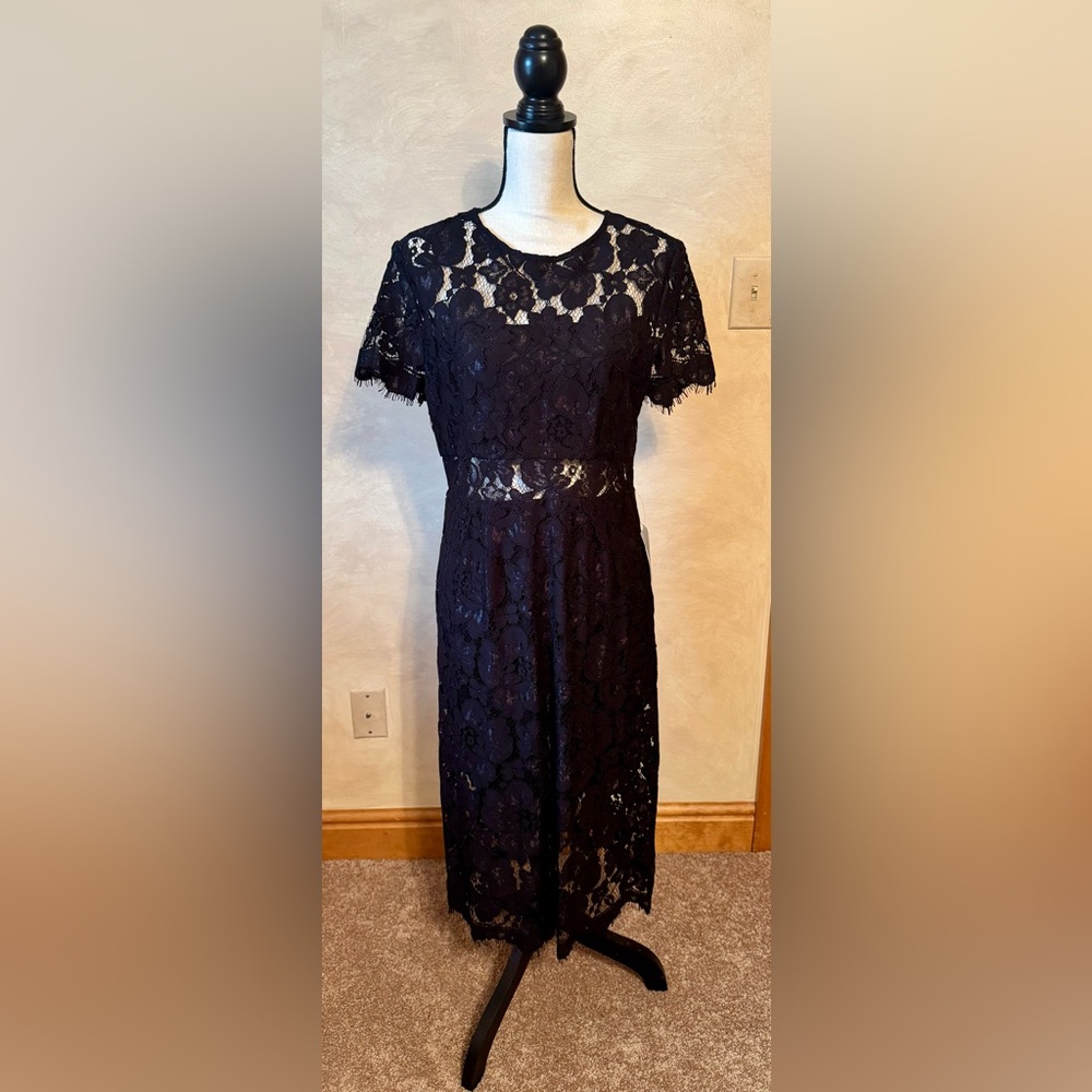 NSR Navy Midi Dress with Elegant Lace
